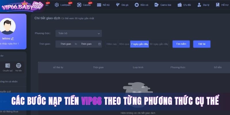 Các bước nạp tiền Vip66 theo từng phương thức cụ thể